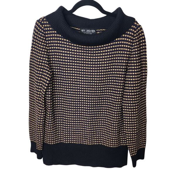 St. John Collection Sweaters - St. John Collection Wide Collar Sweater, Black/Gold/Purple, Size M